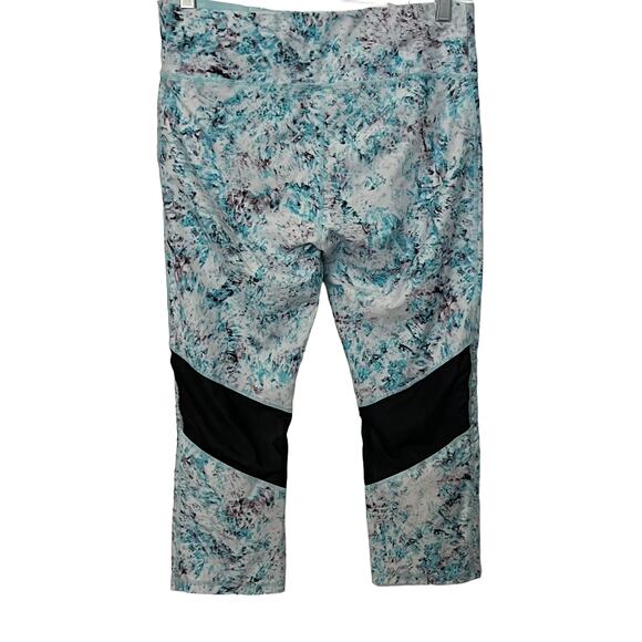 CALVIN KLEIN PERFORMANCE LEGGINGS, WOMENS, L, TEAL PINK WHITE ABSTRACT, CROPPED - Picture 2 of 10